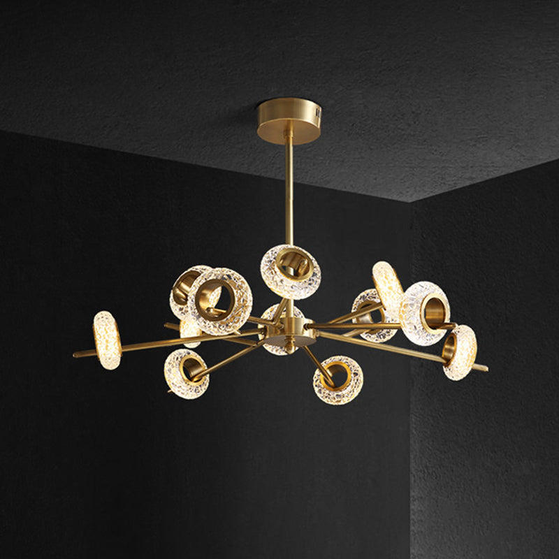 8/12/18-Head Circlet Chandelier Light Post-Modern Brass Carved Crystal Hanging Pendant for Living Room Clearhalo 'Ceiling Lights' 'Chandeliers' 'Modern Chandeliers' 'Modern' Lighting' 2010654