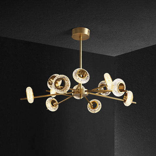 8/12/18-Head Circlet Chandelier Light Post-Modern Brass Carved Crystal Hanging Pendant for Living Room Clearhalo 'Ceiling Lights' 'Chandeliers' 'Modern Chandeliers' 'Modern' Lighting' 2010654