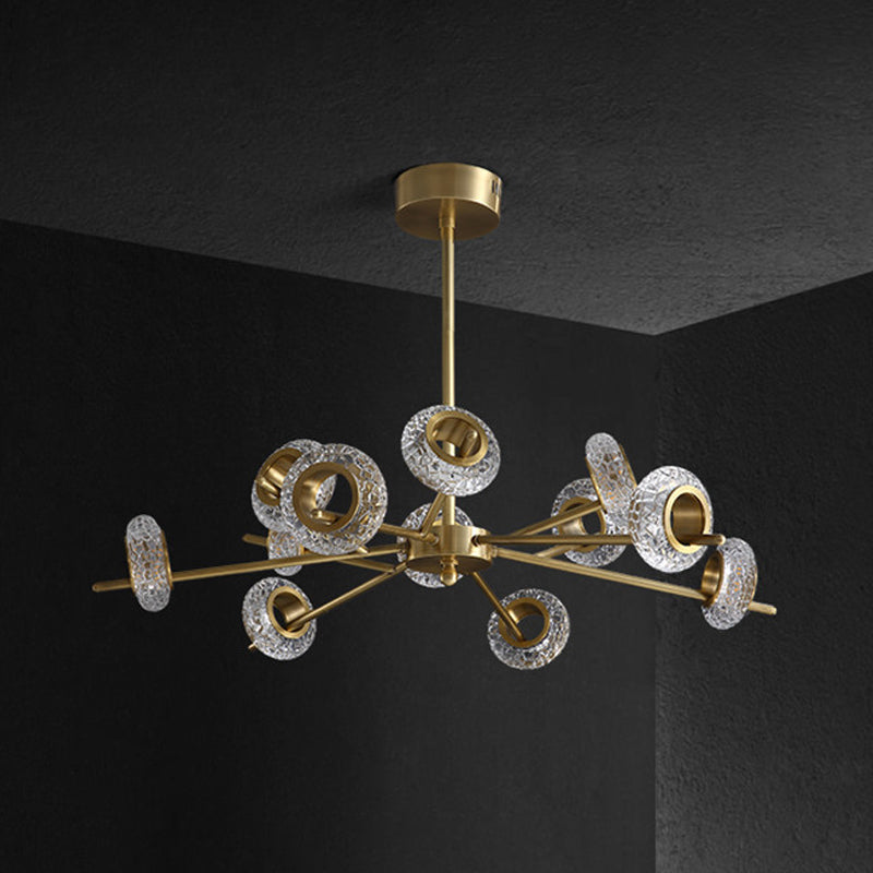 8/12/18-Head Circlet Chandelier Light Post-Modern Brass Carved Crystal Hanging Pendant for Living Room Clearhalo 'Ceiling Lights' 'Chandeliers' 'Modern Chandeliers' 'Modern' Lighting' 2010655