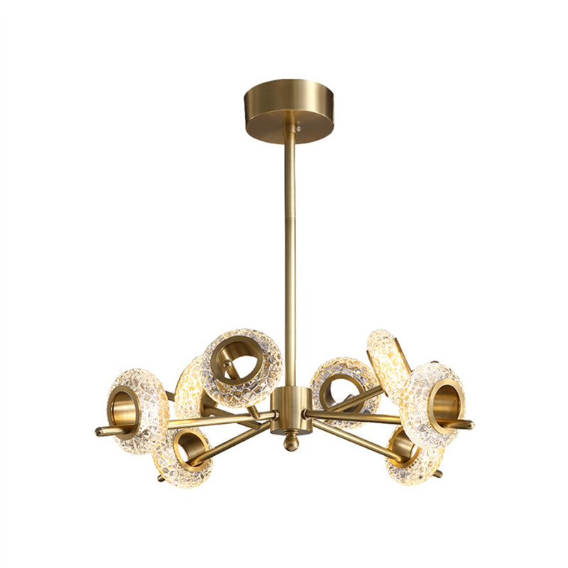 8/12/18-Head Circlet Chandelier Light Post-Modern Brass Carved Crystal Hanging Pendant for Living Room Clearhalo 'Ceiling Lights' 'Chandeliers' 'Modern Chandeliers' 'Modern' Lighting' 2010656