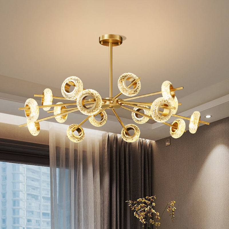 Handmade Crystal Ring Chandelier Postmodern 8/12/16 Lights Living Room Ceiling Pendant in Brass 16 Brass Clearhalo 'Ceiling Lights' 'Chandeliers' 'Modern Chandeliers' 'Modern' Lighting' 2010661