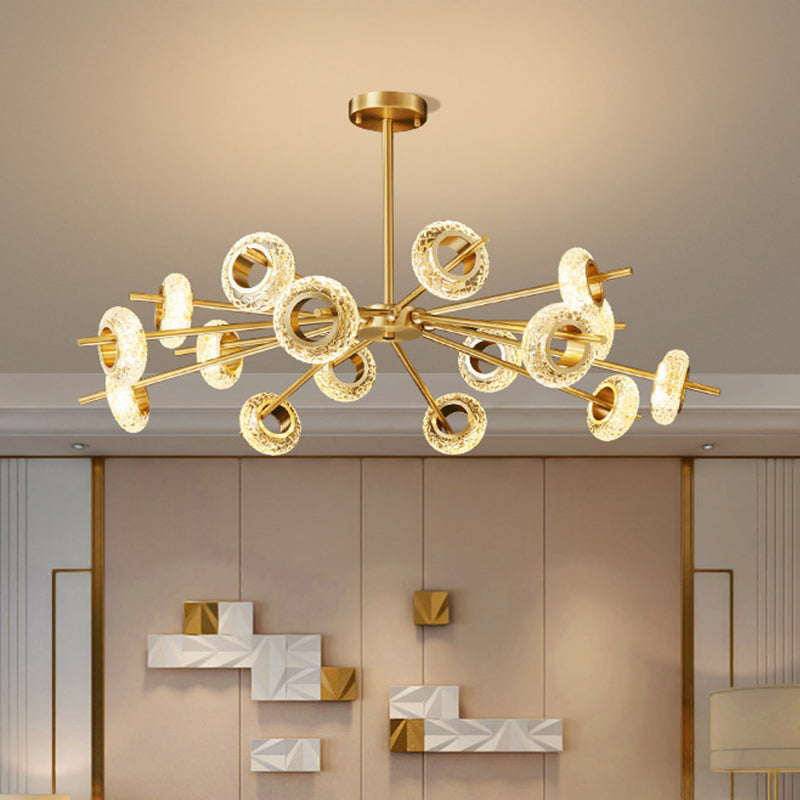 Handmade Crystal Ring Chandelier Postmodern 8/12/16 Lights Living Room Ceiling Pendant in Brass Clearhalo 'Ceiling Lights' 'Chandeliers' 'Modern Chandeliers' 'Modern' Lighting' 2010662