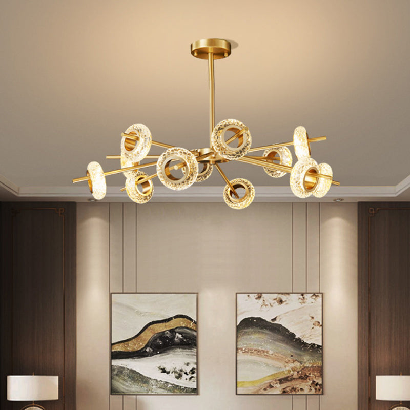 Handmade Crystal Ring Chandelier Postmodern 8/12/16 Lights Living Room Ceiling Pendant in Brass 12 Brass Clearhalo 'Ceiling Lights' 'Chandeliers' 'Modern Chandeliers' 'Modern' Lighting' 2010665
