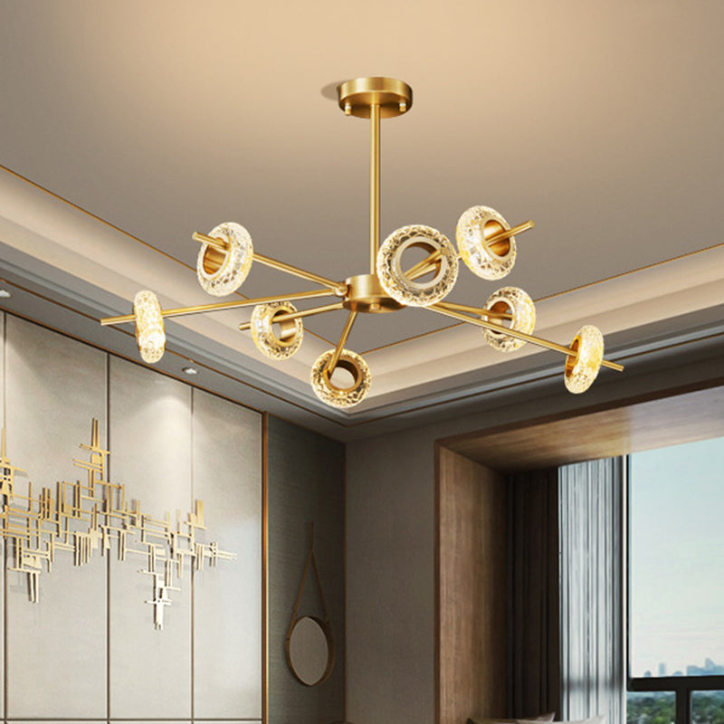 Handmade Crystal Ring Chandelier Postmodern 8/12/16 Lights Living Room Ceiling Pendant in Brass 8 Brass Clearhalo 'Ceiling Lights' 'Chandeliers' 'Modern Chandeliers' 'Modern' Lighting' 2010667