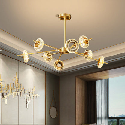 Handmade Crystal Ring Chandelier Postmodern 8/12/16 Lights Living Room Ceiling Pendant in Brass 8 Brass Clearhalo 'Ceiling Lights' 'Chandeliers' 'Modern Chandeliers' 'Modern' Lighting' 2010667