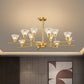 Brass Flower-Like Pendant Light Fixture Modern Clear Glass 6/8/12 Heads Living Room Up Chandelier Clearhalo 'Ceiling Lights' 'Chandeliers' 'Modern Chandeliers' 'Modern' Lighting' 2010670