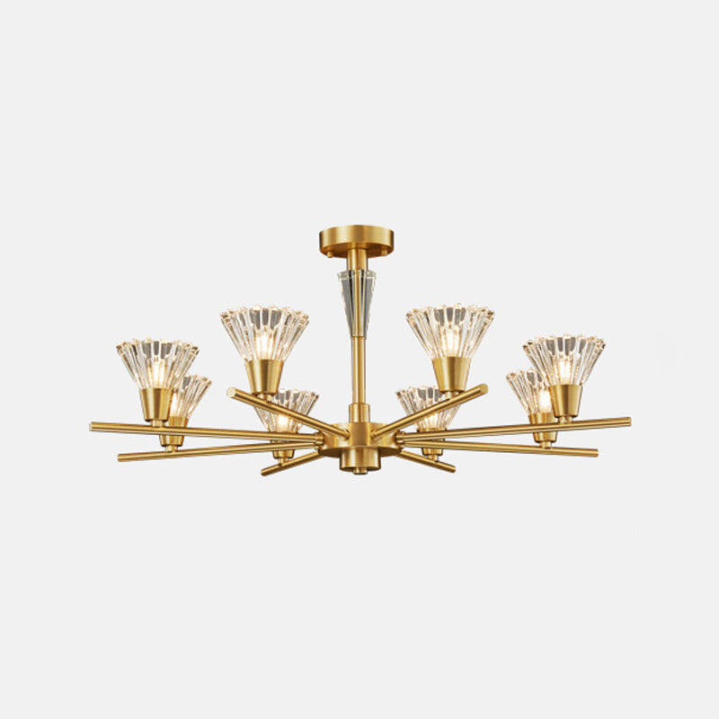 Brass Flower-Like Pendant Light Fixture Modern Clear Glass 6/8/12 Heads Living Room Up Chandelier Clearhalo 'Ceiling Lights' 'Chandeliers' 'Modern Chandeliers' 'Modern' Lighting' 2010675