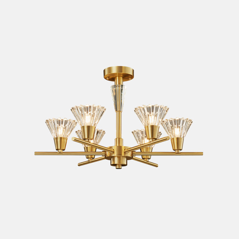 Brass Flower-Like Pendant Light Fixture Modern Clear Glass 6/8/12 Heads Living Room Up Chandelier 6 Brass Clearhalo 'Ceiling Lights' 'Chandeliers' 'Modern Chandeliers' 'Modern' Lighting' 2010676