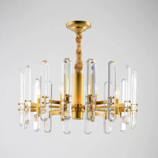 8-Bulb Crystal Rod Pendant Lamp Postmodern Brass Sputnik Living Room Hanging Chandelier Brass Clearhalo 'Ceiling Lights' 'Chandeliers' 'Modern Chandeliers' 'Modern' Lighting' 2010699