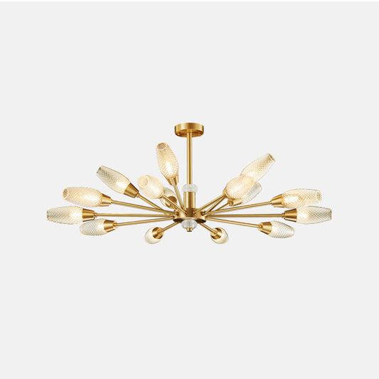 Brass Tulip Hanging Lamp Modern Lattice Glass 9/12/15-Light Living Room Ceiling Chandelier Clearhalo 'Ceiling Lights' 'Chandeliers' 'Modern Chandeliers' 'Modern' Lighting' 2010710