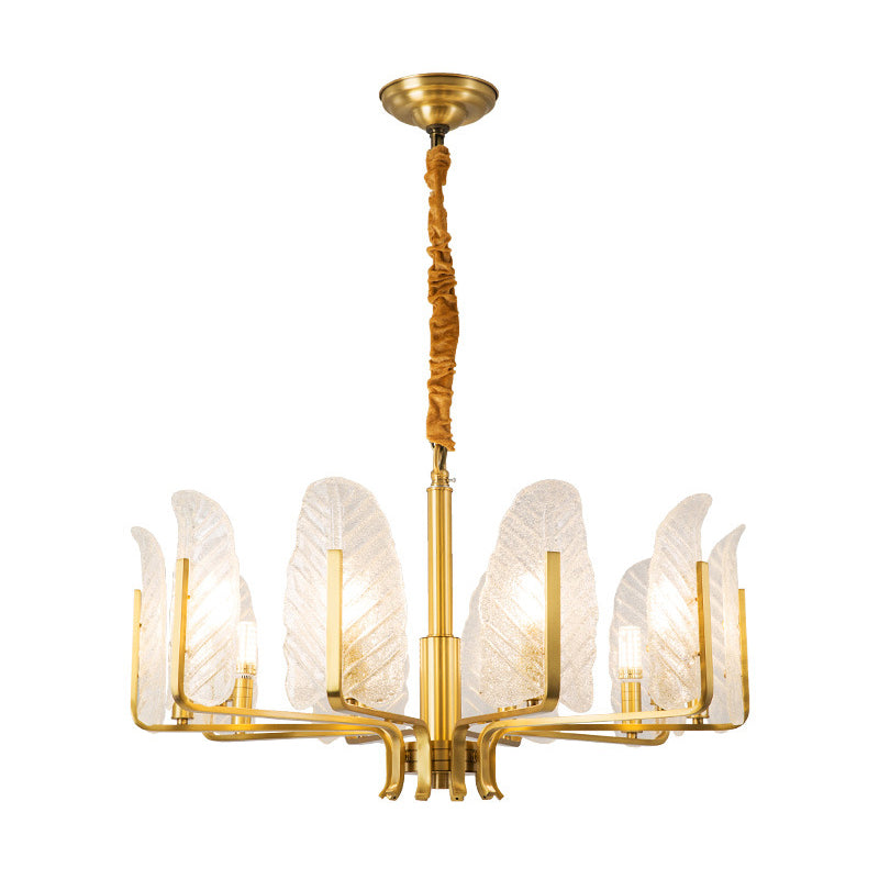 6/8/10-Head Leaf Chandelier Lamp Postmodern Brass Textured Glass Pendant Light Fixture Clearhalo 'Ceiling Lights' 'Chandeliers' 'Modern Chandeliers' 'Modern' Lighting' 2010724