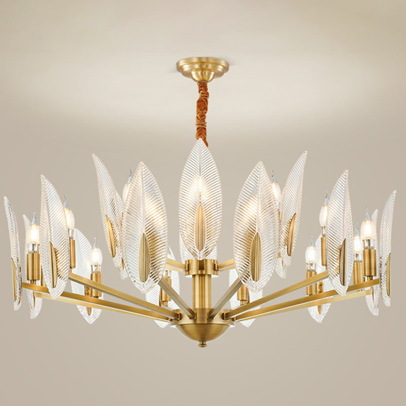 Leaf Shaped Living Room Chandelier Postmodern Crystal 6/8/18 Lights Brass Hanging Lamp 15 Brass Clearhalo 'Ceiling Lights' 'Chandeliers' 'Modern Chandeliers' 'Modern' Lighting' 2010728
