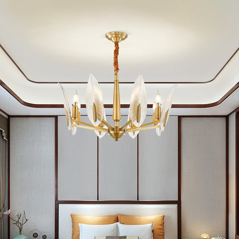 Leaf Shaped Living Room Chandelier Postmodern Crystal 6/8/18 Lights Brass Hanging Lamp 8 Brass Clearhalo 'Ceiling Lights' 'Chandeliers' 'Modern Chandeliers' 'Modern' Lighting' 2010730