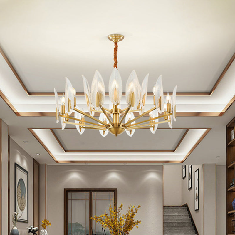 Leaf Shaped Living Room Chandelier Postmodern Crystal 6/8/18 Lights Brass Hanging Lamp 18 Brass Clearhalo 'Ceiling Lights' 'Chandeliers' 'Modern Chandeliers' 'Modern' Lighting' 2010732