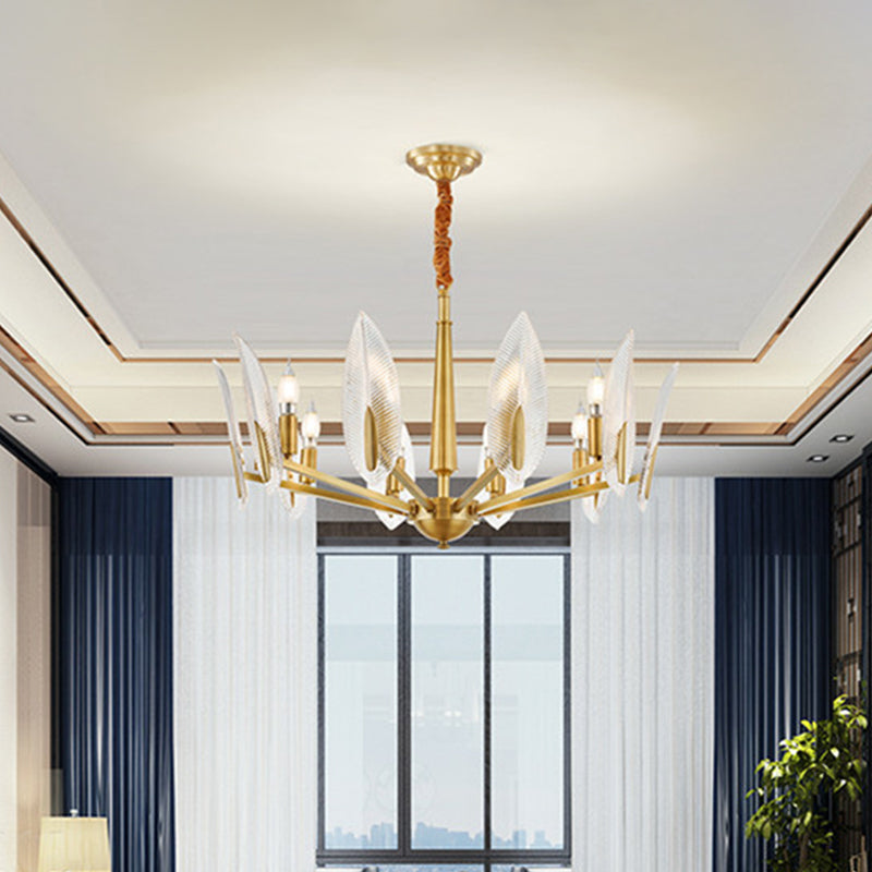Leaf Shaped Living Room Chandelier Postmodern Crystal 6/8/18 Lights Brass Hanging Lamp 10 Brass Clearhalo 'Ceiling Lights' 'Chandeliers' 'Modern Chandeliers' 'Modern' Lighting' 2010733