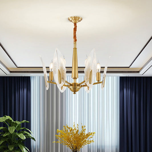 Leaf Shaped Living Room Chandelier Postmodern Crystal 6/8/18 Lights Brass Hanging Lamp 6 Brass Clearhalo 'Ceiling Lights' 'Chandeliers' 'Modern Chandeliers' 'Modern' Lighting' 2010734
