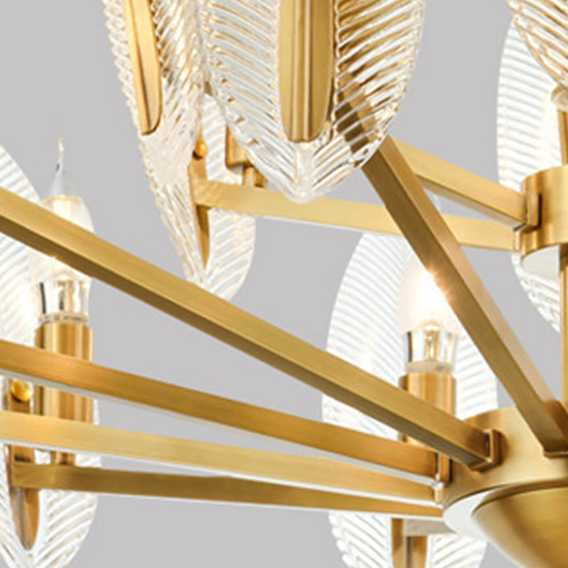 Leaf Shaped Living Room Chandelier Postmodern Crystal 6/8/18 Lights Brass Hanging Lamp Clearhalo 'Ceiling Lights' 'Chandeliers' 'Modern Chandeliers' 'Modern' Lighting' 2010735