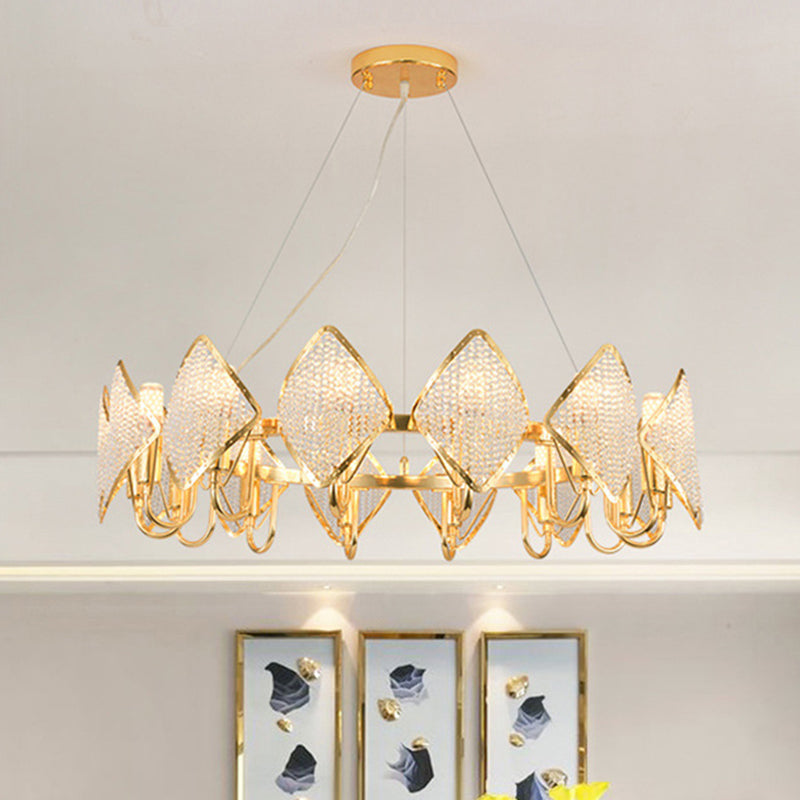 Post-Modern Circle Chandelier Pendant 10/20-Light Crystal Bead Ceiling Suspension Lamp in Gold 10 Gold Clearhalo 'Ceiling Lights' 'Chandeliers' 'Modern Chandeliers' 'Modern' Lighting' 2010737