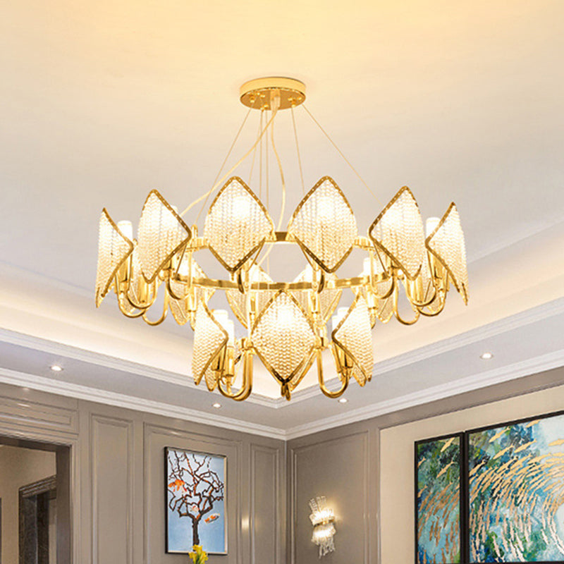 Post-Modern Circle Chandelier Pendant 10/20-Light Crystal Bead Ceiling Suspension Lamp in Gold 20 Gold Clearhalo 'Ceiling Lights' 'Chandeliers' 'Modern Chandeliers' 'Modern' Lighting' 2010738