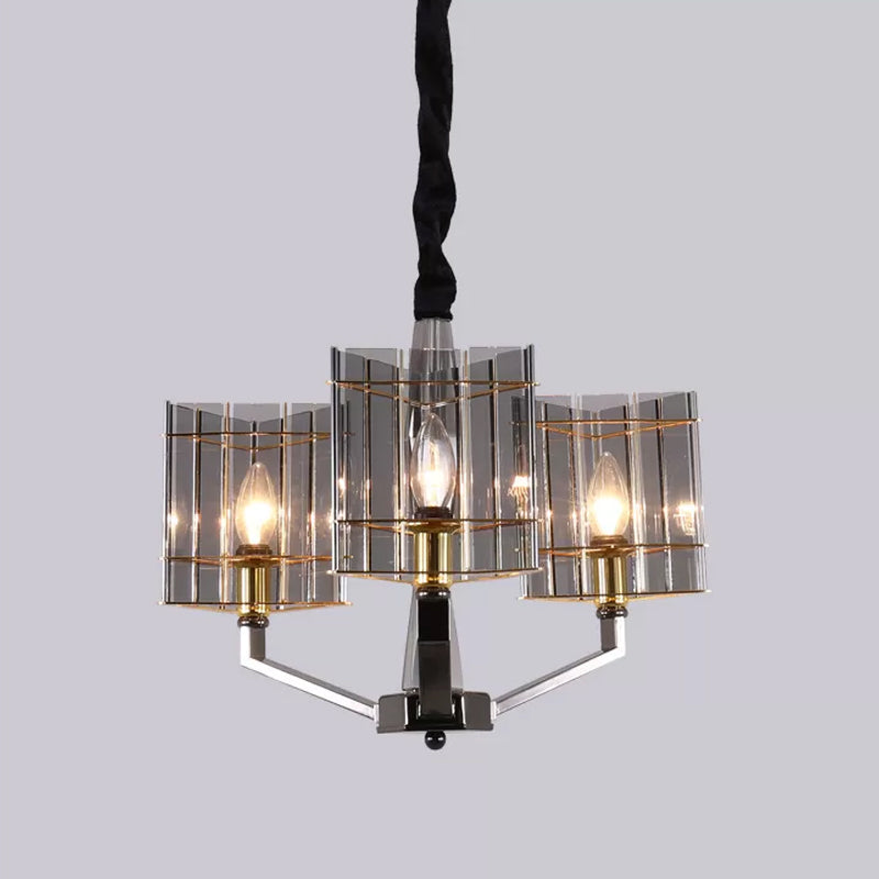 Smoke Grey Glass Silver Chandelier Triangle Prism 3/6/8 Heads Postmodern Hanging Light Fixture Clearhalo 'Ceiling Lights' 'Chandeliers' 'Modern Chandeliers' 'Modern' Lighting' 2010741