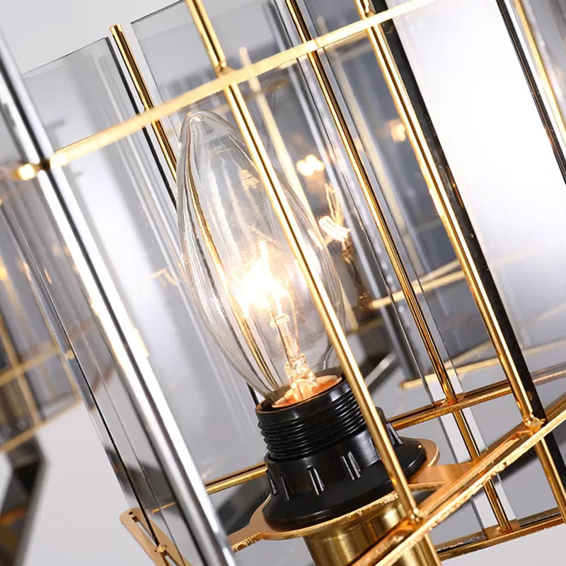 Smoke Grey Glass Silver Chandelier Triangle Prism 3/6/8 Heads Postmodern Hanging Light Fixture Clearhalo 'Ceiling Lights' 'Chandeliers' 'Modern Chandeliers' 'Modern' Lighting' 2010747