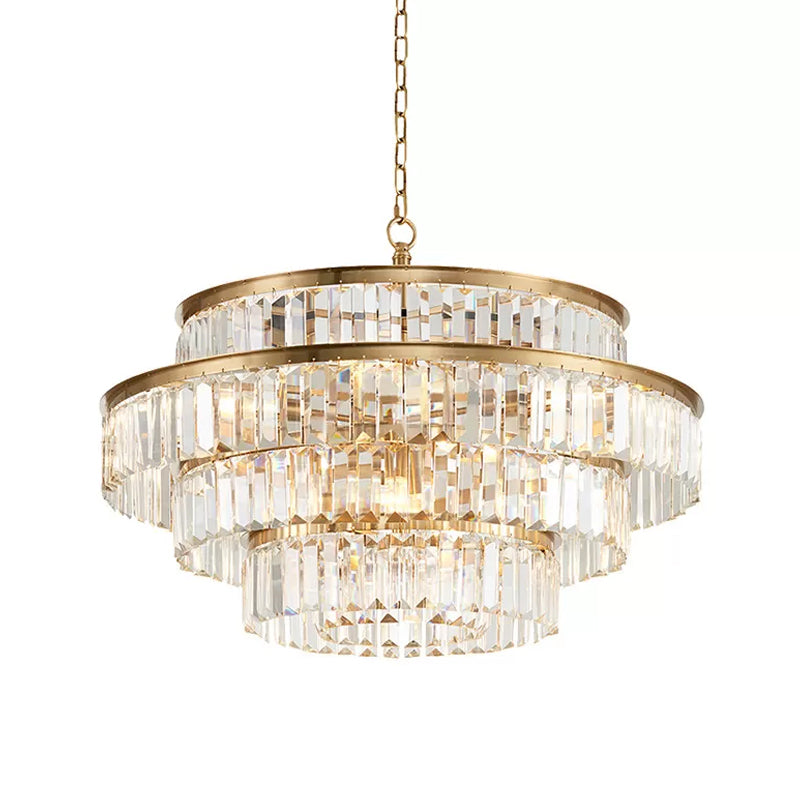 Prismatic Crystal Tiered Chandelier Modern Style 15-Bulb Dining Room Ceiling Hang Light in Gold Clearhalo 'Ceiling Lights' 'Chandeliers' 'Modern Chandeliers' 'Modern' Lighting' 2010762