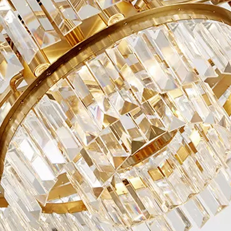 Prismatic Crystal Tiered Chandelier Modern Style 15-Bulb Dining Room Ceiling Hang Light in Gold Clearhalo 'Ceiling Lights' 'Chandeliers' 'Modern Chandeliers' 'Modern' Lighting' 2010764