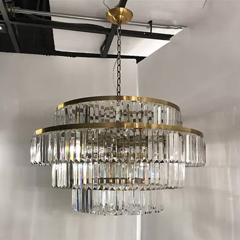 Prismatic Crystal Tiered Chandelier Modern Style 15-Bulb Dining Room Ceiling Hang Light in Gold Clearhalo 'Ceiling Lights' 'Chandeliers' 'Modern Chandeliers' 'Modern' Lighting' 2010765