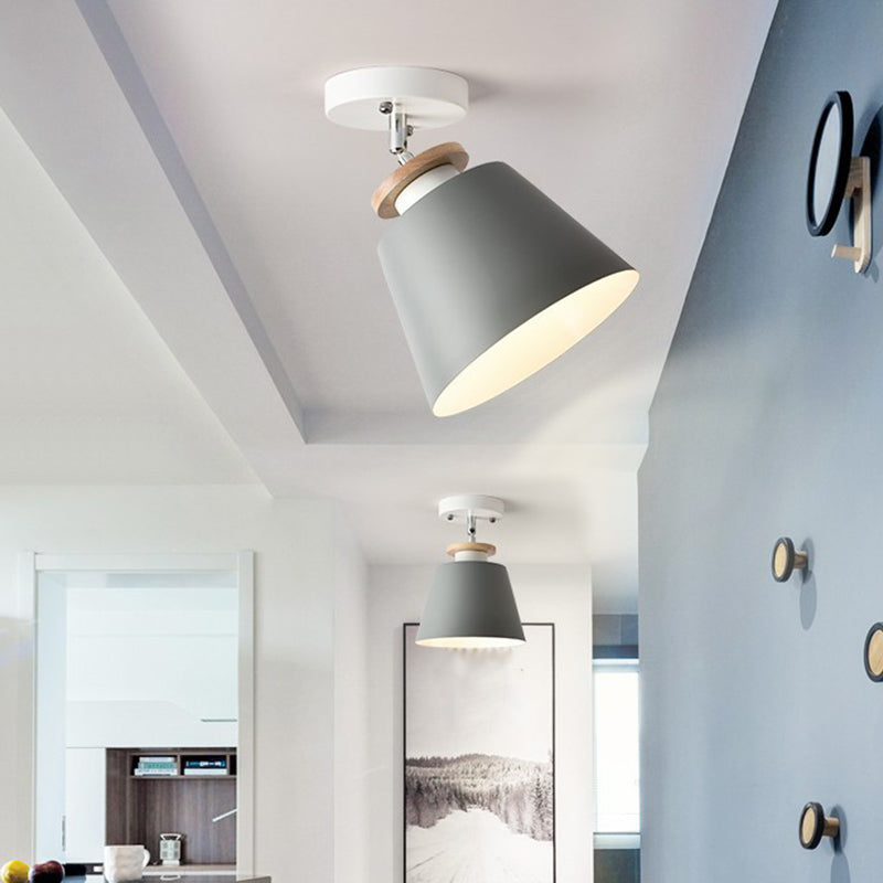 Simple Barrel Semi Flush Ceiling Light Metal 1 Light Corridor Flexible Semi Mount Lighting Grey Clearhalo 'Ceiling Lights' 'Close To Ceiling Lights' 'Close to ceiling' 'Semi-flushmount' Lighting' 2010894