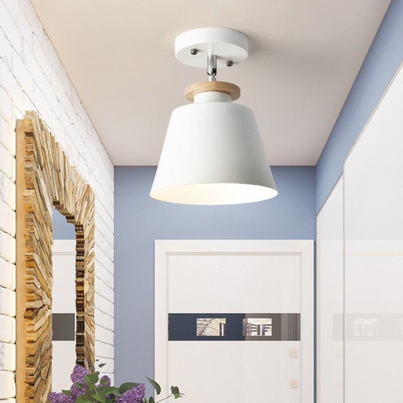 Simple Barrel Semi Flush Ceiling Light Metal 1 Light Corridor Flexible Semi Mount Lighting White Clearhalo 'Ceiling Lights' 'Close To Ceiling Lights' 'Close to ceiling' 'Semi-flushmount' Lighting' 2010895