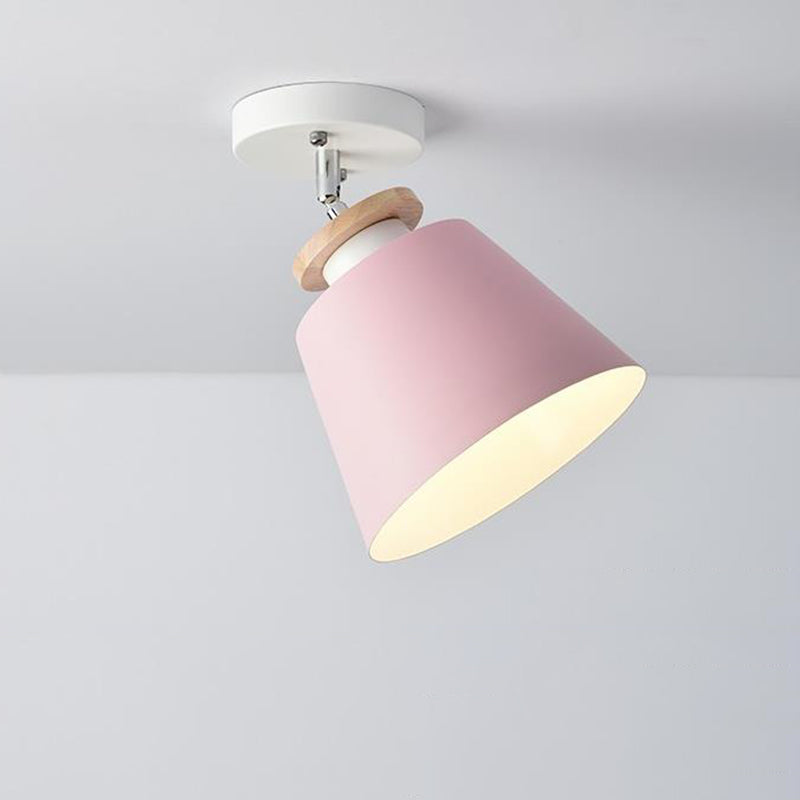 Simple Barrel Semi Flush Ceiling Light Metal 1 Light Corridor Flexible Semi Mount Lighting Pink Clearhalo 'Ceiling Lights' 'Close To Ceiling Lights' 'Close to ceiling' 'Semi-flushmount' Lighting' 2010898