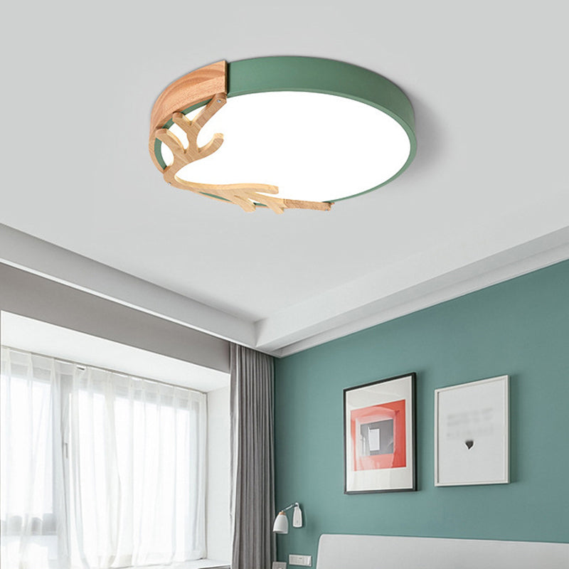 Circle Flush Light Fixture Simplicity LED Acrylic Ceiling Lamp with Wood Antler Decor for Bedroom Clearhalo 'Ceiling Lights' 'Close To Ceiling Lights' 'Close to ceiling' 'Flush mount' Lighting' 2010931