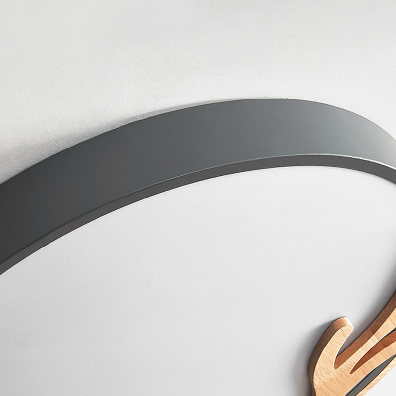 Circle Flush Light Fixture Simplicity LED Acrylic Ceiling Lamp with Wood Antler Decor for Bedroom Clearhalo 'Ceiling Lights' 'Close To Ceiling Lights' 'Close to ceiling' 'Flush mount' Lighting' 2010934