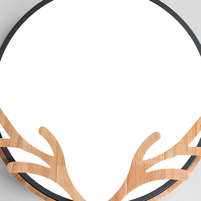 Circle Flush Light Fixture Simplicity LED Acrylic Ceiling Lamp with Wood Antler Decor for Bedroom Clearhalo 'Ceiling Lights' 'Close To Ceiling Lights' 'Close to ceiling' 'Flush mount' Lighting' 2010935