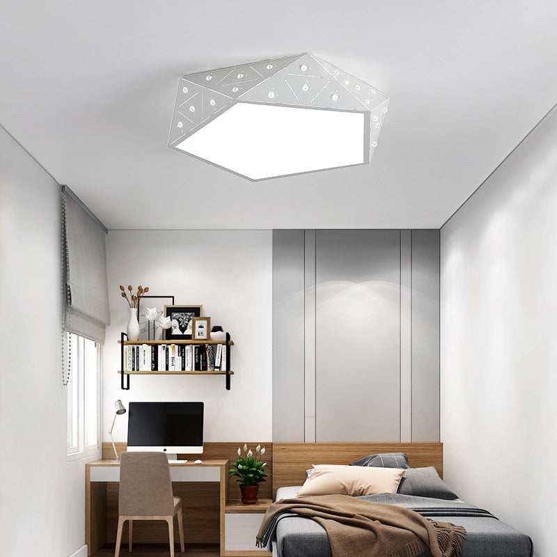 Macaron Pentagon Flush Mount Fixture Acrylic Living Room LED Ceiling Lighting with Hollow-out Design White Clearhalo 'Ceiling Lights' 'Close To Ceiling Lights' 'Close to ceiling' 'Flush mount' Lighting' 2010953