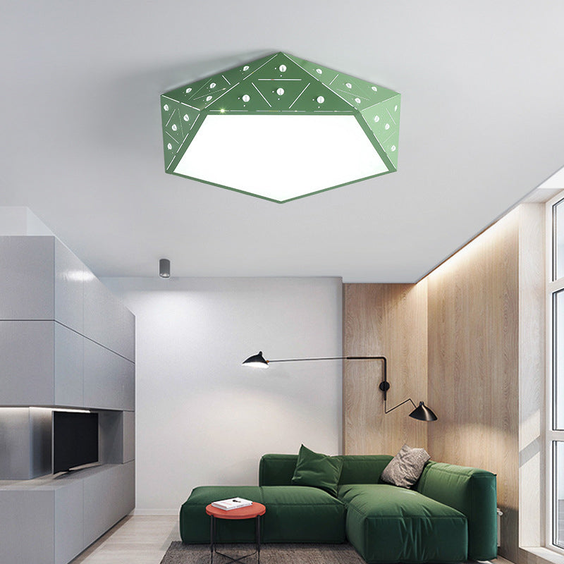 Macaron Pentagon Flush Mount Fixture Acrylic Living Room LED Ceiling Lighting with Hollow-out Design Green Clearhalo 'Ceiling Lights' 'Close To Ceiling Lights' 'Close to ceiling' 'Flush mount' Lighting' 2010954