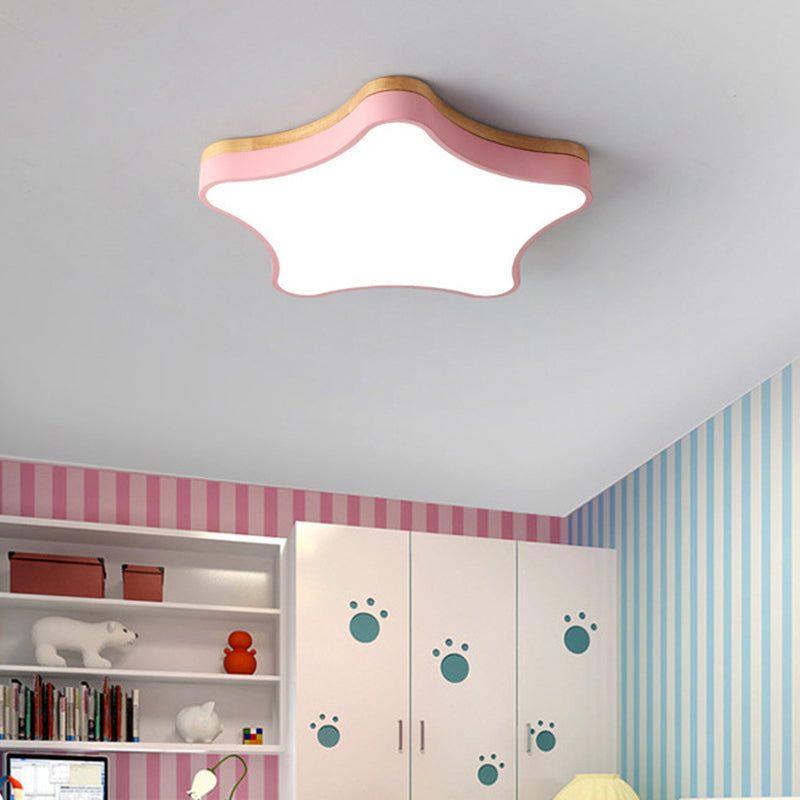 Star Girls Bedroom Flush Ceiling Light Acrylic LED Contemporary with Wood Backplate Clearhalo 'Ceiling Lights' 'Close To Ceiling Lights' 'Close to ceiling' 'Flush mount' Lighting' 2010962