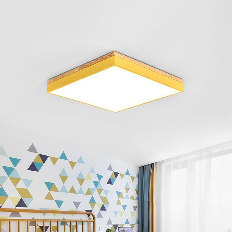 Square Acrylic Flushmount Light Minimalist LED Close to Ceiling Light for Children Bedroom Yellow Clearhalo 'Ceiling Lights' 'Close To Ceiling Lights' 'Close to ceiling' 'Flush mount' Lighting' 2010974