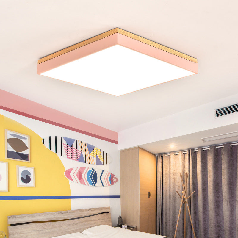Square Acrylic Flushmount Light Minimalist LED Close to Ceiling Light for Children Bedroom Pink Clearhalo 'Ceiling Lights' 'Close To Ceiling Lights' 'Close to ceiling' 'Flush mount' Lighting' 2010975