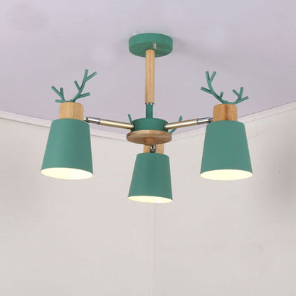 Nordic 6 Bulbs Antler Semi Flush Mount Cone Ceiling Light Fixture with Metal Shade 3 Green Clearhalo 'Ceiling Lights' 'Close To Ceiling Lights' 'Close to ceiling' 'Semi-flushmount' Lighting' 2011045