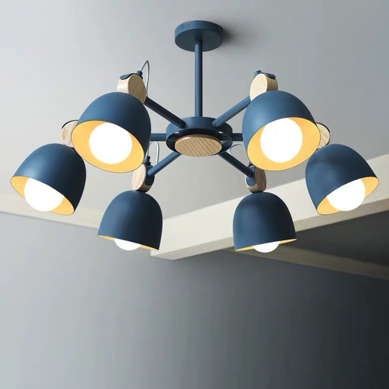 Dome Metal Semi Flush Light Modern Wood Close to Ceiling Lighting with Adjustable Joint 6 Blue Clearhalo 'Ceiling Lights' 'Close To Ceiling Lights' 'Close to ceiling' 'Semi-flushmount' Lighting' 2011049