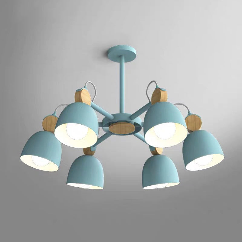 Dome Metal Semi Flush Light Modern Wood Close to Ceiling Lighting with Adjustable Joint 6 Light Blue Clearhalo 'Ceiling Lights' 'Close To Ceiling Lights' 'Close to ceiling' 'Semi-flushmount' Lighting' 2011052