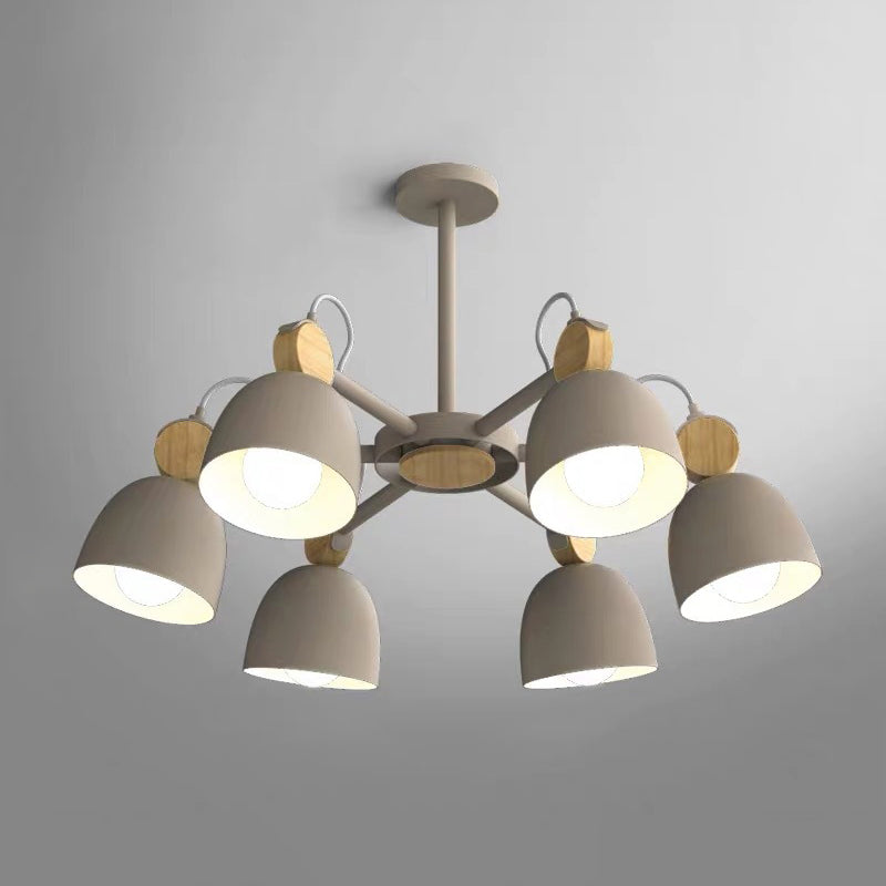 Dome Metal Semi Flush Light Modern Wood Close to Ceiling Lighting with Adjustable Joint 6 Light Brown Clearhalo 'Ceiling Lights' 'Close To Ceiling Lights' 'Close to ceiling' 'Semi-flushmount' Lighting' 2011054