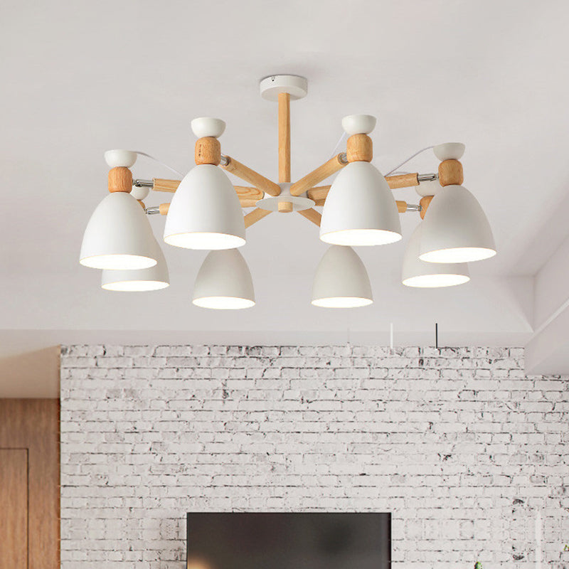 Metal Flared Semi-Flush Mount Contemporary Ceiling Light with Wood Arm for Living Room 8 White Clearhalo 'Ceiling Lights' 'Close To Ceiling Lights' 'Close to ceiling' 'Semi-flushmount' Lighting' 2011064