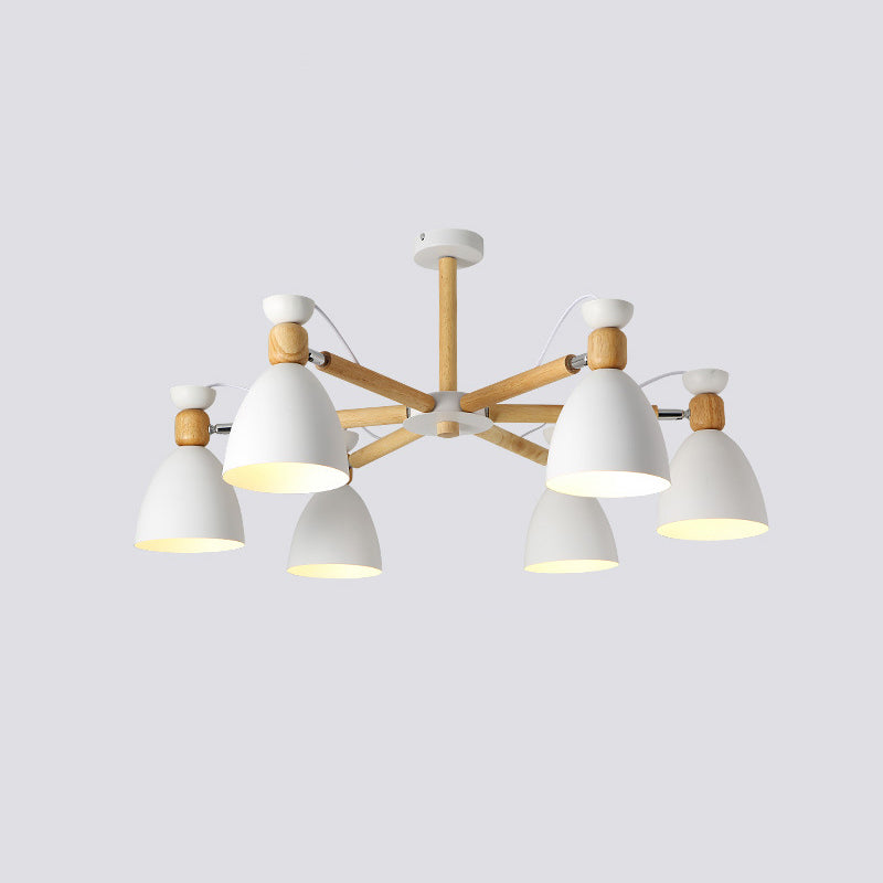 Metal Flared Semi-Flush Mount Contemporary Ceiling Light with Wood Arm for Living Room 6 White Clearhalo 'Ceiling Lights' 'Close To Ceiling Lights' 'Close to ceiling' 'Semi-flushmount' Lighting' 2011066