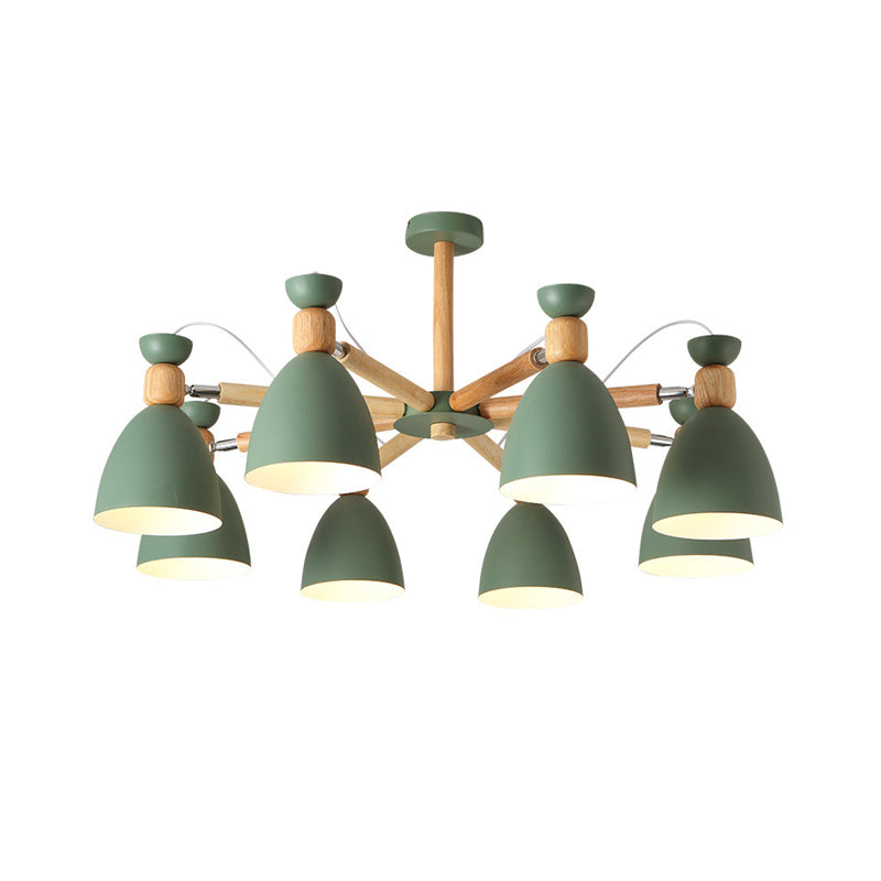 Metal Flared Semi-Flush Mount Contemporary Ceiling Light with Wood Arm for Living Room 8 Green Clearhalo 'Ceiling Lights' 'Close To Ceiling Lights' 'Close to ceiling' 'Semi-flushmount' Lighting' 2011067