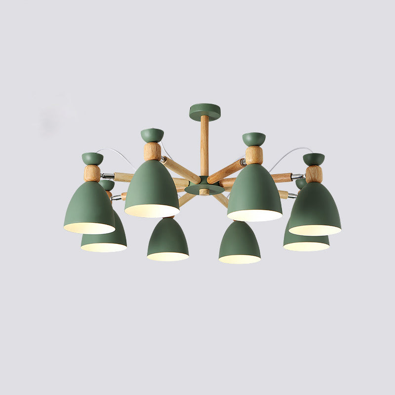 Metal Flared Semi-Flush Mount Contemporary Ceiling Light with Wood Arm for Living Room Clearhalo 'Ceiling Lights' 'Close To Ceiling Lights' 'Close to ceiling' 'Semi-flushmount' Lighting' 2011068