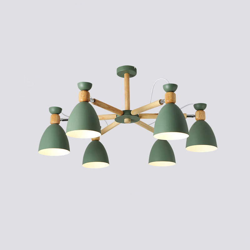 Metal Flared Semi-Flush Mount Contemporary Ceiling Light with Wood Arm for Living Room 6 Green Clearhalo 'Ceiling Lights' 'Close To Ceiling Lights' 'Close to ceiling' 'Semi-flushmount' Lighting' 2011069