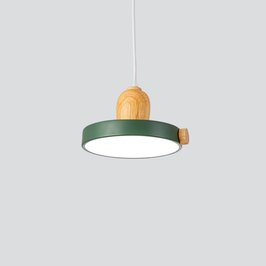 Metal Circular Suspension Lamp Modernist 1 Light Drop Pendant with Wood Top for Living Room Green Clearhalo 'Ceiling Lights' 'Modern Pendants' 'Modern' 'Pendant Lights' 'Pendants' Lighting' 2011078