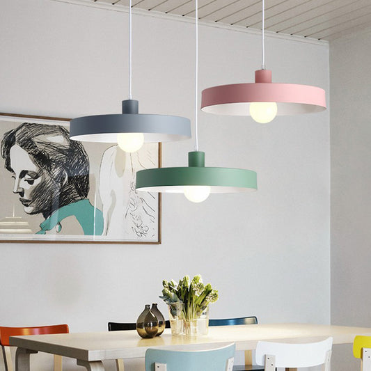 1 Head Dining Room Pendant Light Simple Hanging Lamp Kit with Pot Lid Metal Shade Clearhalo 'Ceiling Lights' 'Modern Pendants' 'Modern' 'Pendant Lights' 'Pendants' Lighting' 2011089